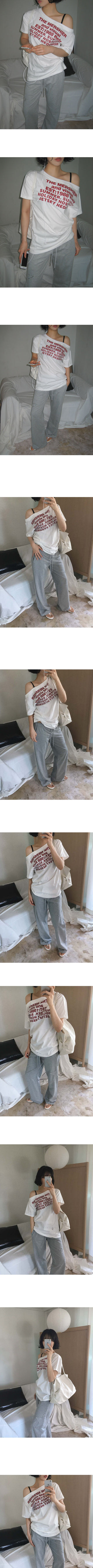 Summer Lettering Print One-Shoulder Two-Way Boxy Oversized Layered Short-Sleeve T-Shirt
