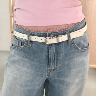 Pink Lace Sagging Washed Wide Denim Jeans