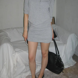 Glo Sleeve Ribbon Off-Shoulder Loose Shirred Slim Short Sleeve Cotton Summer Dress