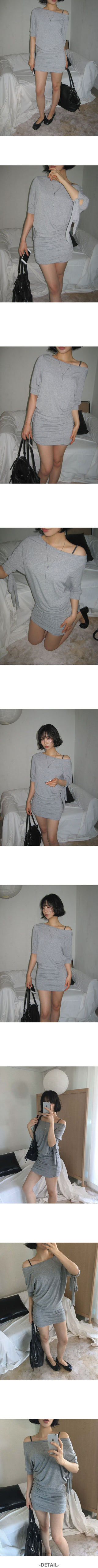 Glo Sleeve Ribbon Off-Shoulder Loose Shirred Slim Short Sleeve Cotton Summer Dress