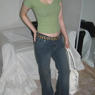 Leopard Print Calfskin Medium Buckle Belt