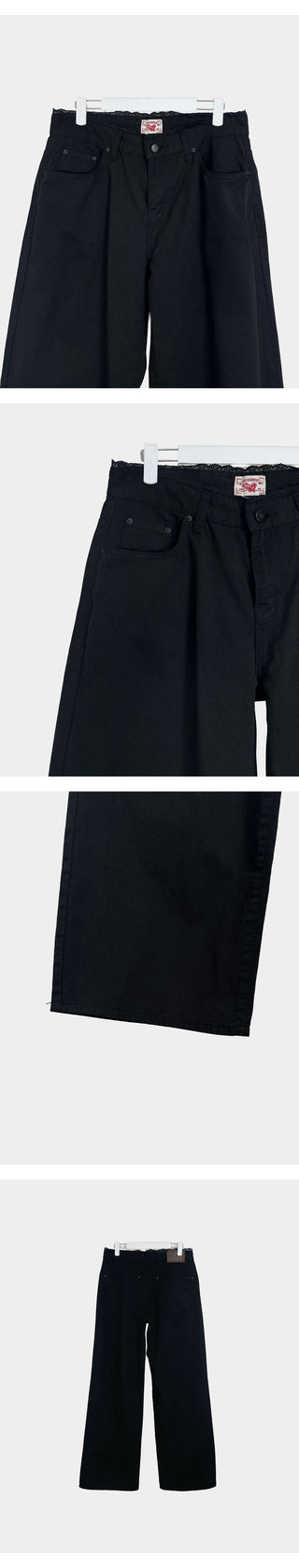 Dooc Lace Sagging Layered Low-Rise Semi-Wide Cotton Pants