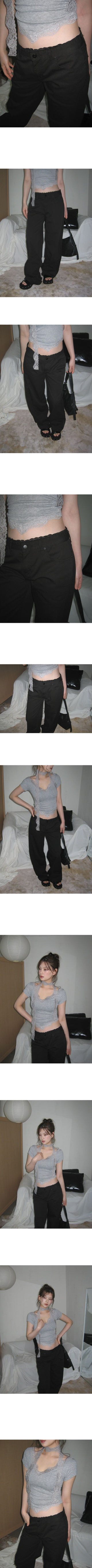 Dooc Lace Sagging Layered Low-Rise Semi-Wide Cotton Pants