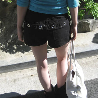 Joy Eyelet Belt A-Line Thigh Cover Cotton Shorts