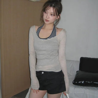 Shiro Deep V-Neck Tencel Salanta Loose Slim Thin Long Sleeve T-Shirt