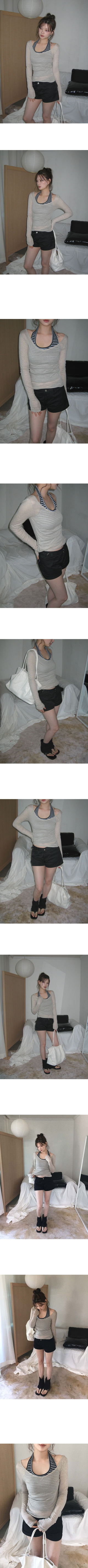 Shiro Deep V-Neck Tencel Salanta Loose Slim Thin Long Sleeve T-Shirt
