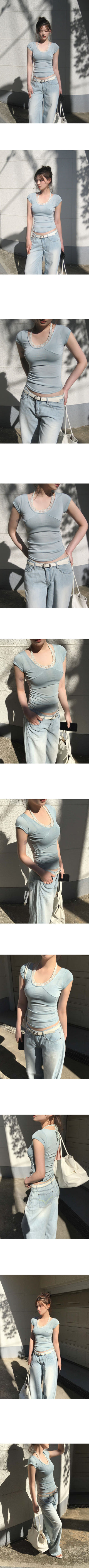 Hari Lace Halter Neck Sleeveless Layered One-piece Cap Sleeve Short Sleeve Slim T-shirt