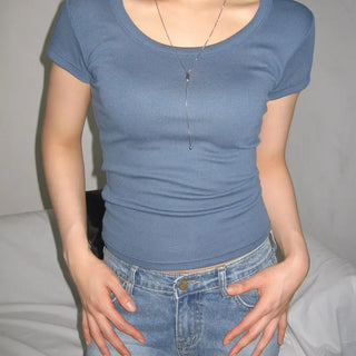 Sand Modal Spandex Square U-Neck Cinched Waist Slim Cap Sleeve Short Sleeve T-Shirt