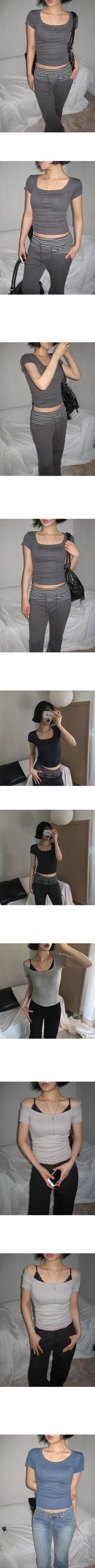 Sand Modal Spandex Square U-Neck Cinched Waist Slim Cap Sleeve Short Sleeve T-Shirt