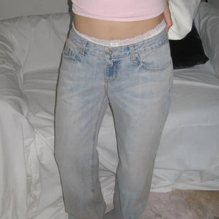 Teen Pink Washed Low-Rise Vintage Semi-Wide Denim Jeans