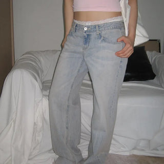 Teen Pink Washed Low-Rise Vintage Semi-Wide Denim Jeans