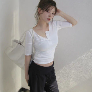Your Button Henley Neck Sleeve Stretch Slim Daily Short Sleeve T-Shirt