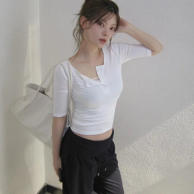 Your Button Henley Neck Sleeve Stretch Slim Daily Short Sleeve T-Shirt