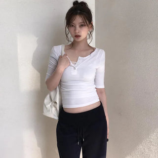 Your Button Henley Neck Sleeve Stretch Slim Daily Short Sleeve T-Shirt