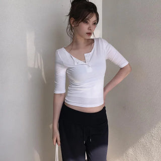 Your Button Henley Neck Sleeve Stretch Slim Daily Short Sleeve T-Shirt