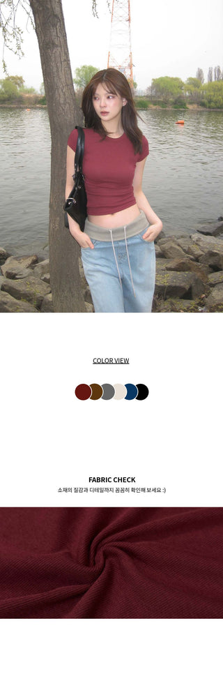 Sand Modal Spandex Round Neck Cinched Waist Slim Cap Sleeve Short Sleeve T-shirt
