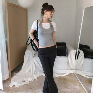 Funnel Shirred Folding Elastic Skirt Low-Rise Bootcut Training Pants