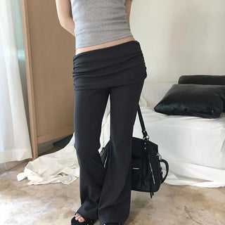 Funnel Shirred Folding Elastic Skirt Low-Rise Bootcut Training Pants