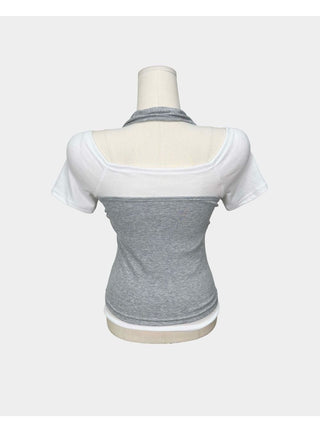 Buttonhole Halter Neck Sleeveless Layered Off-Shoulder Short-Sleeve T-Shirt Set