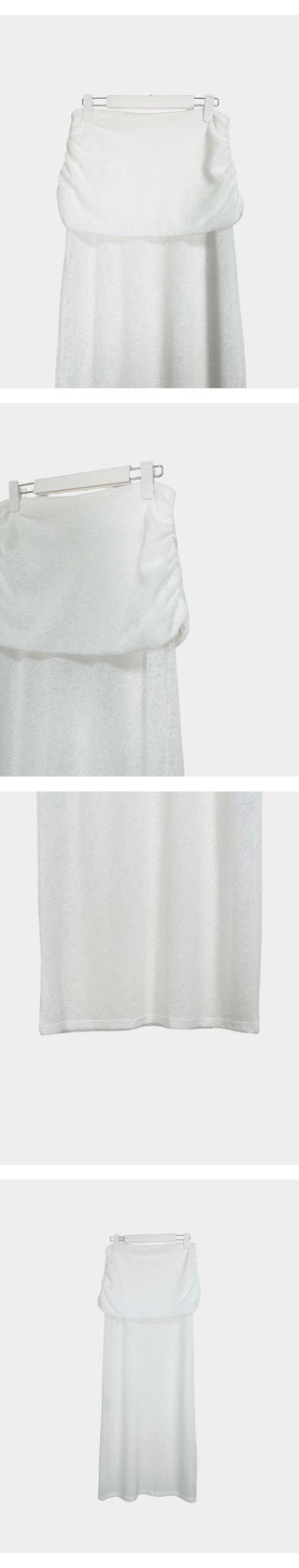 Rosette See-through Side Shirred Drape Maxi Long Skirt