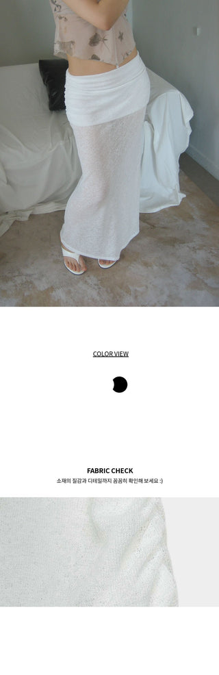 Rosette See-through Side Shirred Drape Maxi Long Skirt