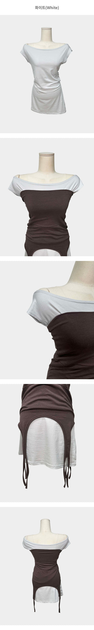 Nuffle Asymmetrical Tube Top Layered Sleeveless Off-Shoulder Set T-Shirt