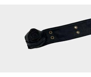 Corsage Rose Eyelet Button Snap Layered Leather Belt