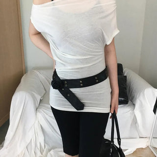 Corsage Rose Eyelet Button Snap Layered Leather Belt