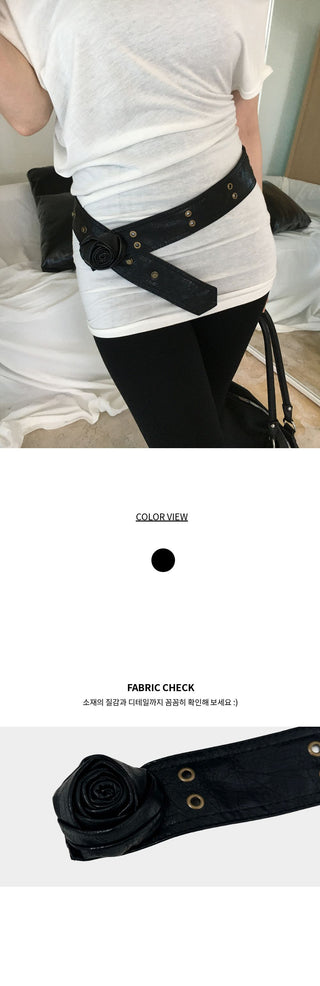 Corsage Rose Eyelet Button Snap Layered Leather Belt