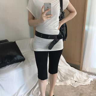 Beats Shirred Off-Shoulder Loose Slim Layered Short Sleeve Mini Dress T-Shirt