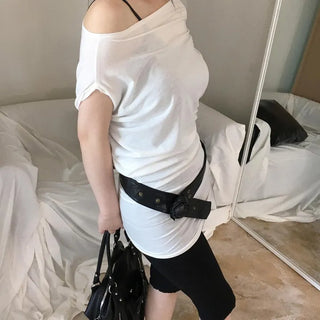 Beats Shirred Off-Shoulder Loose Slim Layered Short Sleeve Mini Dress T-Shirt