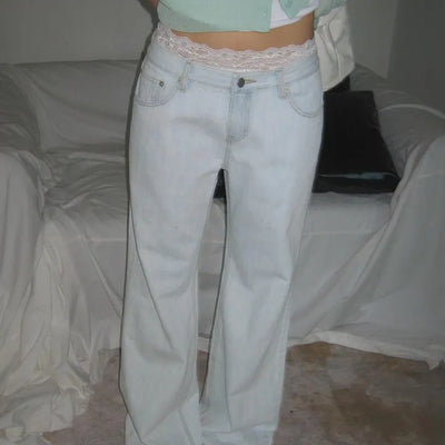 Ice Light Wash Low-Rise Straight Wide Denim Jeans