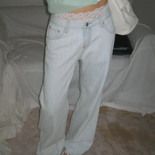 Ice Light Wash Low-Rise Straight Wide Denim Jeans
