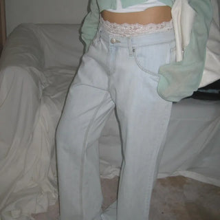 Ice Light Wash Low-Rise Straight Wide Denim Jeans