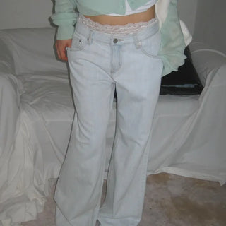 Ice Light Wash Low-Rise Straight Wide Denim Jeans