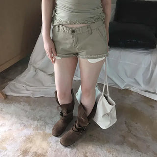 Etting Cut Low-Rise Stitch Cotton Shorts