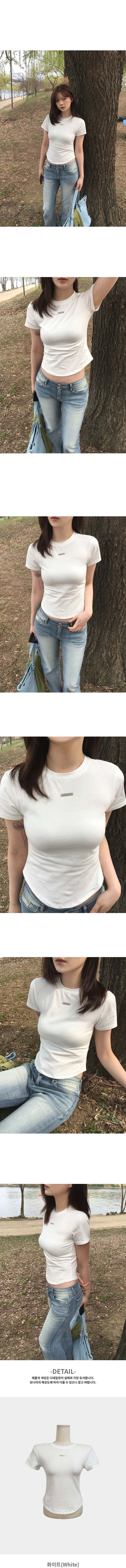 Jeans Pendant Charm Round Neck Cap Sleeve Rolled Hem Cinched Waist Stretch Short Sleeve T-Shirt