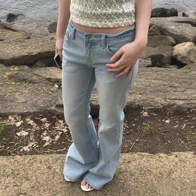 Mint Stitch Low-Rise Semi-Bootcut Denim Stretch Jeans