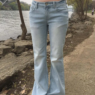 Mint Stitch Low-Rise Semi-Bootcut Denim Stretch Jeans