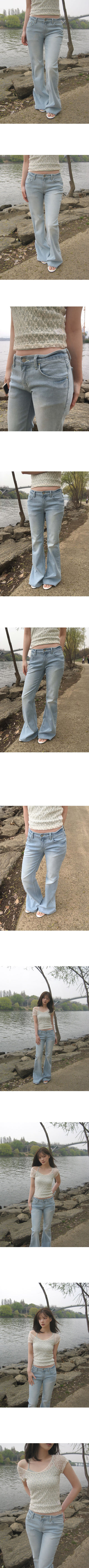 Mint Stitch Low-Rise Semi-Bootcut Denim Stretch Jeans