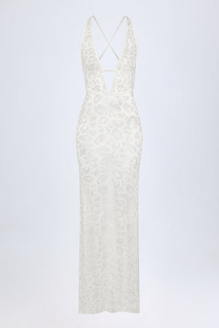 Embellished Backless Maxi Dress in White