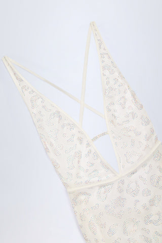 Embellished Backless Maxi Dress in White