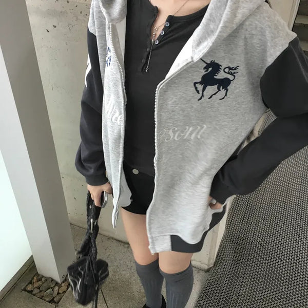 Number Over Hooded Zip-up