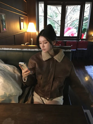 Dusty fur collar jacket