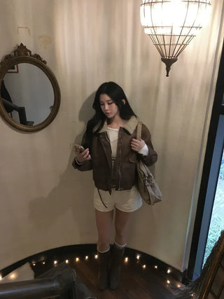 Dusty fur collar jacket