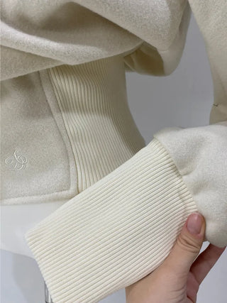 High-neck button collar crop jacket