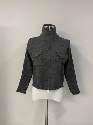 High-neck two-way knit zip-up