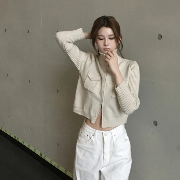 High-neck two-way knit zip-up