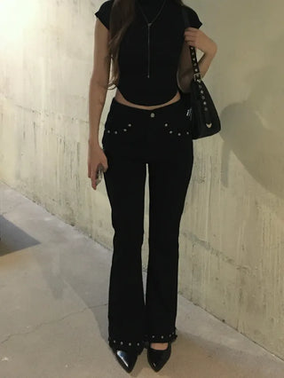 Black eyelet bootcut pants