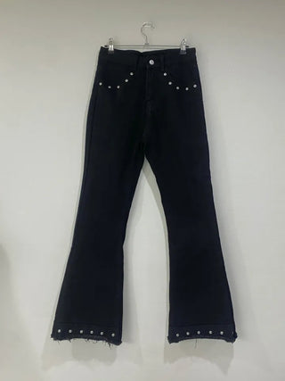 Black eyelet bootcut pants